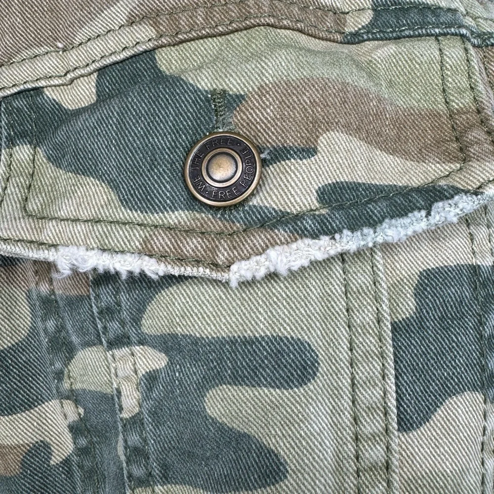 Free People Camo Cropped Jean Jacket in Green & Tan - Picture 13 of 13